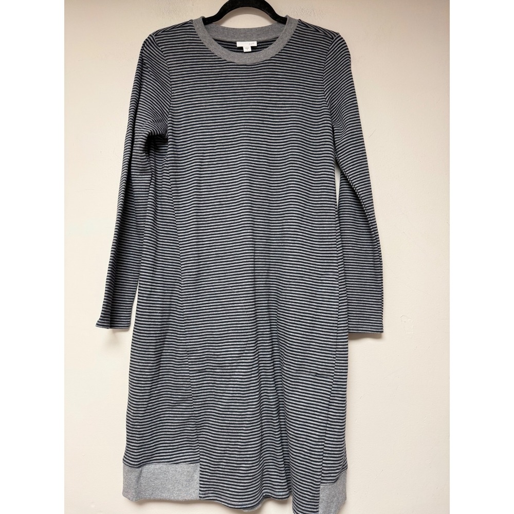 J. Jill Striped Long Sleeve Knit‎ Dress Gray Navy Blue Cotton Modal Small 8327